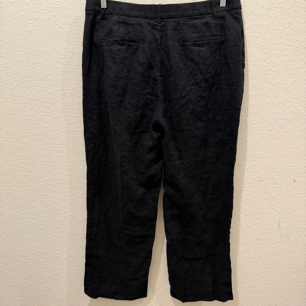 Banana Republic Womens Black Linen Blend Straight Leg Trousers Size 16